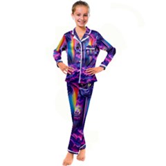 Purple Drawing Digital Art Kid s Satin Long Sleeve Pajamas Set by Amaryn4rt