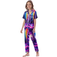 Purple Drawing Digital Art Kids  Satin Short Sleeve Pajamas Set by Amaryn4rt