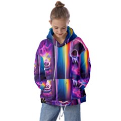 Purple Drawing Digital Art Kids  Oversized Hoodie by Amaryn4rt