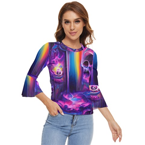 Purple Drawing Digital Art Bell Sleeve Top by Amaryn4rt