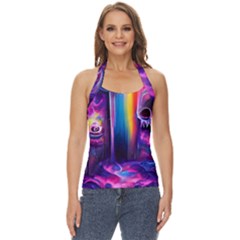 Purple Drawing Digital Art Basic Halter Top by Amaryn4rt