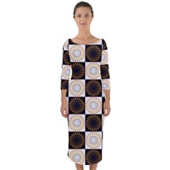 Illustration Checkered Pattern Decoration Quarter Sleeve Midi Bodycon Dress by Amaryn4rt