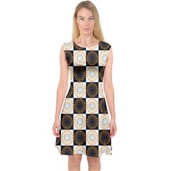 Illustration Checkered Pattern Decoration Capsleeve Midi Dress by Amaryn4rt