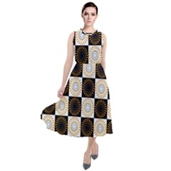 Illustration Checkered Pattern Decoration Round Neck Boho Dress by Amaryn4rt