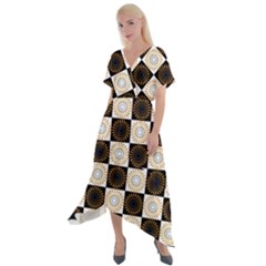 Illustration Checkered Pattern Decoration Cross Front Sharkbite Hem Maxi Dress by Amaryn4rt