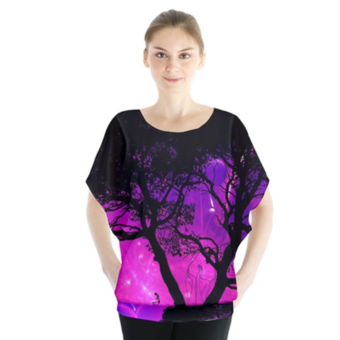 Tree Men Space Universe Surreal Batwing Chiffon Blouse by Amaryn4rt