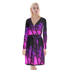 Tree Men Space Universe Surreal Long Sleeve Velvet Front Wrap Dress by Amaryn4rt