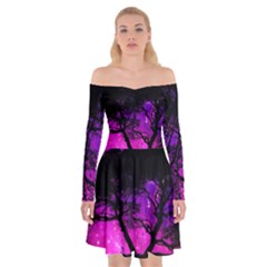 Tree Men Space Universe Surreal Off Shoulder Skater Dress by Amaryn4rt