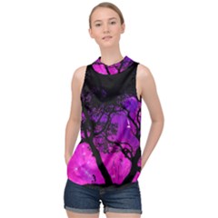 Tree Men Space Universe Surreal High Neck Satin Top by Amaryn4rt