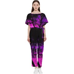 Tree Men Space Universe Surreal Batwing Lightweight Chiffon Jumpsuit by Amaryn4rt