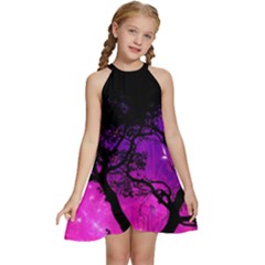 Tree Men Space Universe Surreal Kids  Halter Collar Waist Tie Chiffon Dress