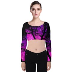 Tree Men Space Universe Surreal Velvet Long Sleeve Crop Top by Amaryn4rt