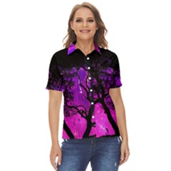 Tree Men Space Universe Surreal Women s Short Sleeve Double Pocket Shirt