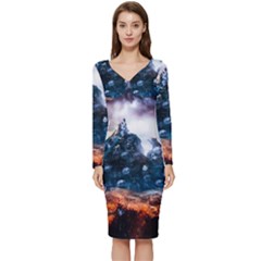 Artificial Intelligence Surreal Long Sleeve V-neck Bodycon Dress  by Amaryn4rt