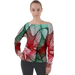 Abstract Pattern Art Colorful Off Shoulder Long Sleeve Velour Top by Amaryn4rt