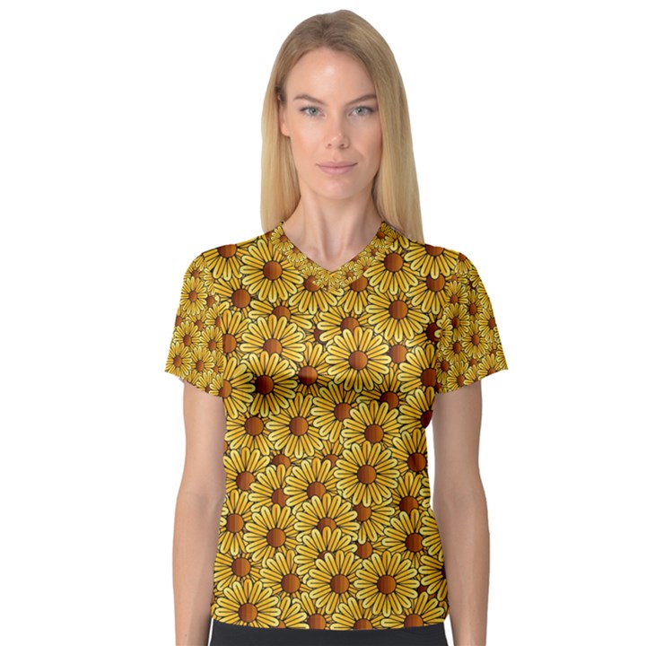 Floral Wallpaper Floral Background V-Neck Sport Mesh Tee