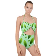 Background Pattern Leaves Nature Scallop Top Cut Out Swimsuit by Amaryn4rt