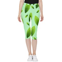 Background Pattern Leaves Nature Inside Out Lightweight Velour Capri Leggings  by Amaryn4rt