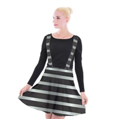 Black Silver Background Pattern Stripes Suspender Skater Skirt