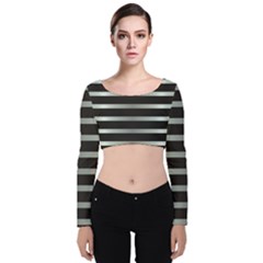 Black Silver Background Pattern Stripes Velvet Long Sleeve Crop Top by Amaryn4rt