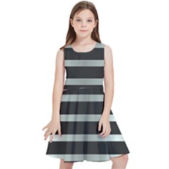 Black Silver Background Pattern Stripes Kids  Skater Dress by Amaryn4rt