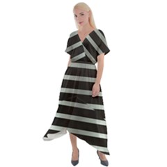 Black Silver Background Pattern Stripes Cross Front Sharkbite Hem Maxi Dress by Amaryn4rt