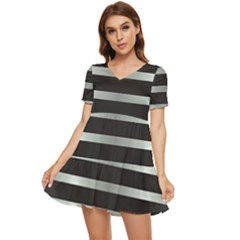 Black Silver Background Pattern Stripes Tiered Short Sleeve Babydoll Dress by Amaryn4rt