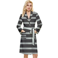 Black Silver Background Pattern Stripes Long Sleeve Velour Robe