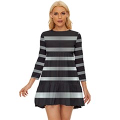 Black Silver Background Pattern Stripes Long Sleeve Babydoll Dress by Amaryn4rt