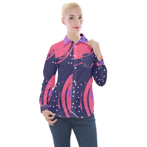 Abstract Background Shapes Banner Women s Long Sleeve Pocket Shirt by Amaryn4rt