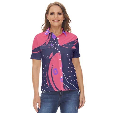 Abstract Background Shapes Banner Women s Short Sleeve Double Pocket Shirt by Amaryn4rt