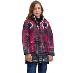 Stranger Things Fantasy Dark  Red Kid s Hooded Longline Puffer Jacket by Amaryn4rt