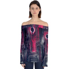 Stranger Things Fantasy Dark  Red Off Shoulder Long Sleeve Top by Amaryn4rt