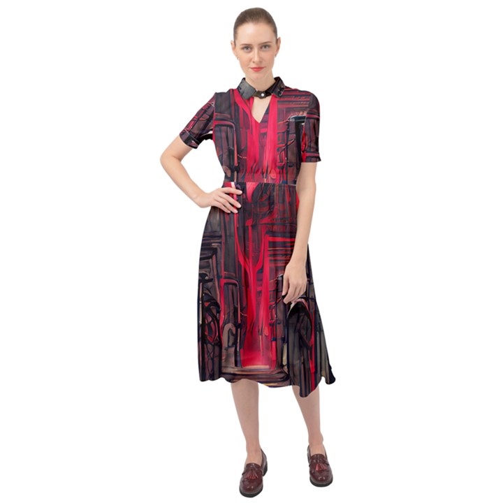 Stranger Things Fantasy Dark  Red Keyhole Neckline Chiffon Dress