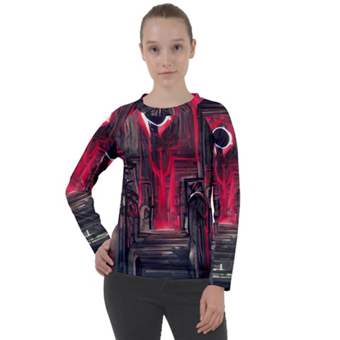 Stranger Things Fantasy Dark  Red Women s Long Sleeve Raglan Tee by Amaryn4rt