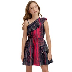 Stranger Things Fantasy Dark  Red Kids  One Shoulder Party Dress by Amaryn4rt