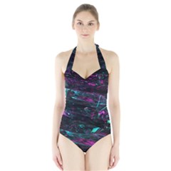 Space Futuristic Shiny Abstraction Halter Swimsuit by Amaryn4rt