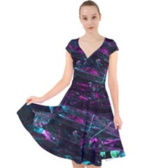 Space Futuristic Shiny Abstraction Cap Sleeve Front Wrap Midi Dress by Amaryn4rt