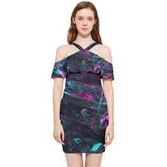 Space Futuristic Shiny Abstraction Shoulder Frill Bodycon Summer Dress by Amaryn4rt