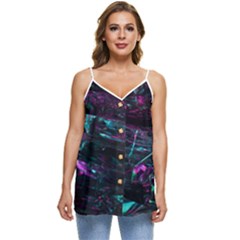 Space Futuristic Shiny Abstraction Casual Spaghetti Strap Chiffon Top by Amaryn4rt