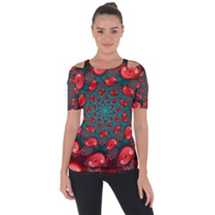 Fractal Red Spiral Abstract Art Shoulder Cut Out Short Sleeve Top by Amaryn4rt