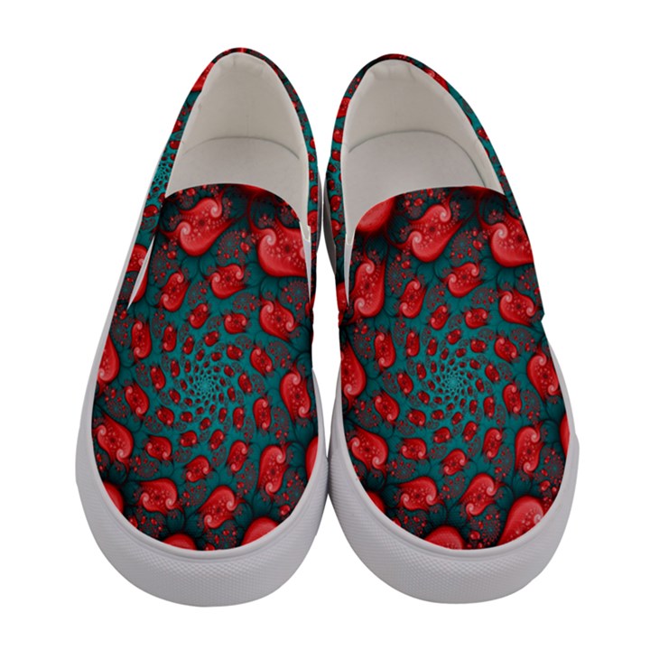 Fractal Red Spiral Abstract Art Women s Canvas Slip Ons