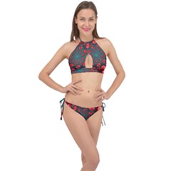 Fractal Red Spiral Abstract Art Cross Front Halter Bikini Set by Amaryn4rt