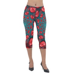 Fractal Red Spiral Abstract Art Lightweight Velour Capri Leggings  by Amaryn4rt