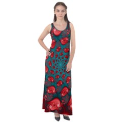 Fractal Red Spiral Abstract Art Sleeveless Velour Maxi Dress by Amaryn4rt