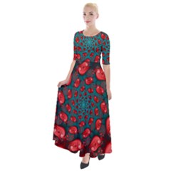 Fractal Red Spiral Abstract Art Half Sleeves Maxi Dress by Amaryn4rt