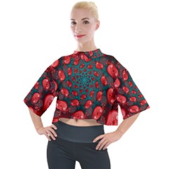 Fractal Red Spiral Abstract Art Mock Neck Tee by Amaryn4rt