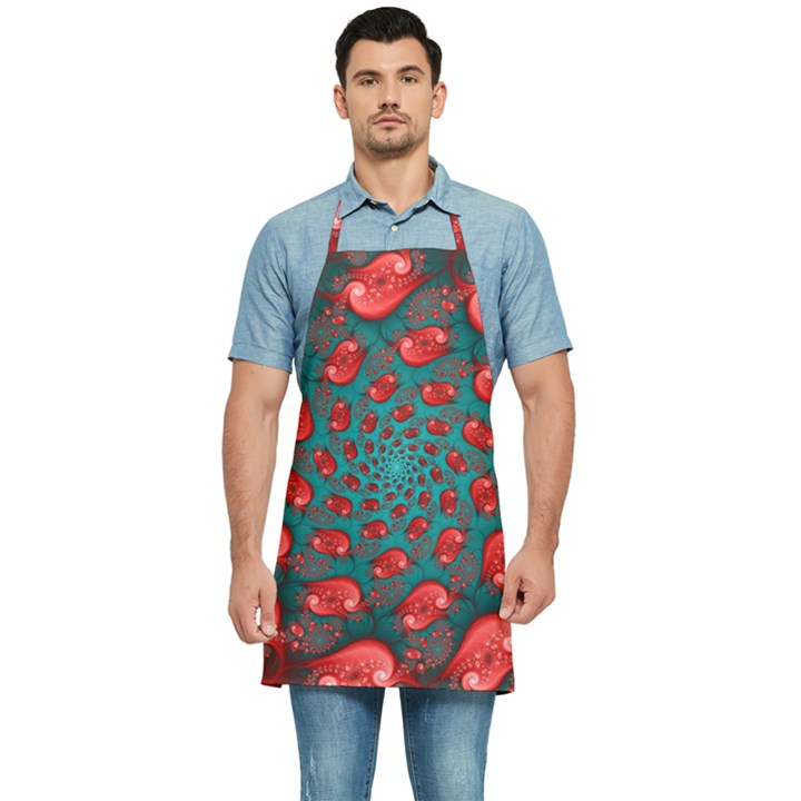 Fractal Red Spiral Abstract Art Kitchen Apron