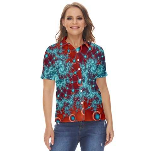 Fractal Pattern Background Women s Short Sleeve Double Pocket Shirt by Amaryn4rt