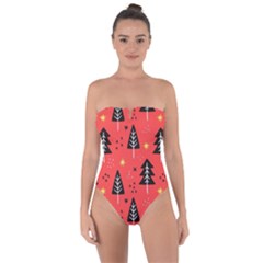 Christmas Christmas Tree Pattern Tie Back One Piece Swimsuit by Amaryn4rt